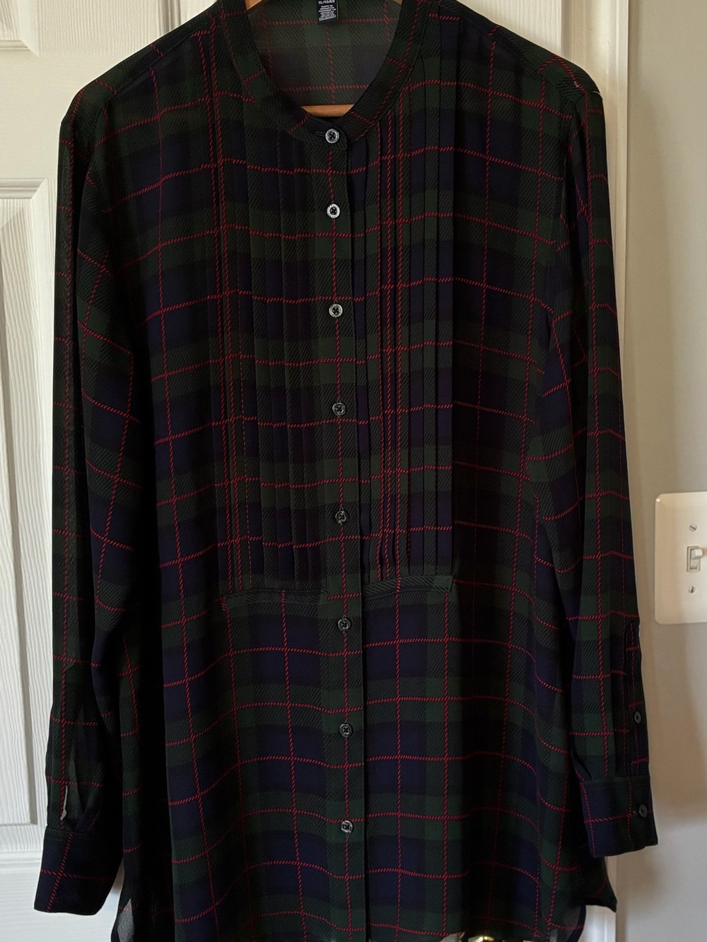 Chaps Black, Green & Red Plaid Pintuck Button-Front Blouse